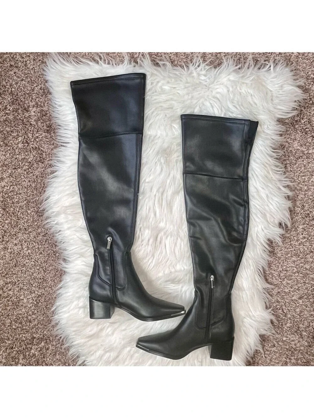 Marc Fisher Black Silver Toe Over The Knee Boots Size 5
